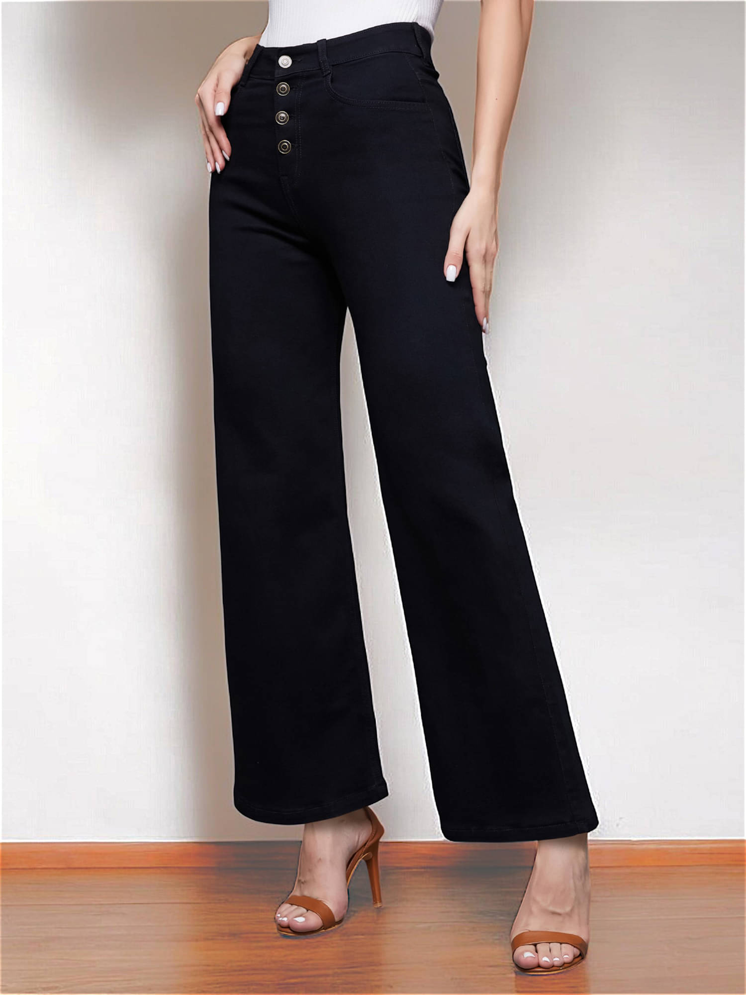     			Miss Chase Women's Wide Leg High-Rise Jeans ( Black )