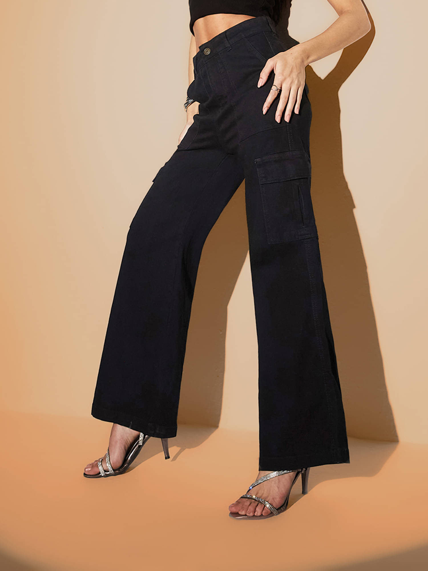     			Miss Chase Women's Wide Leg High-Rise Jeans ( Black )