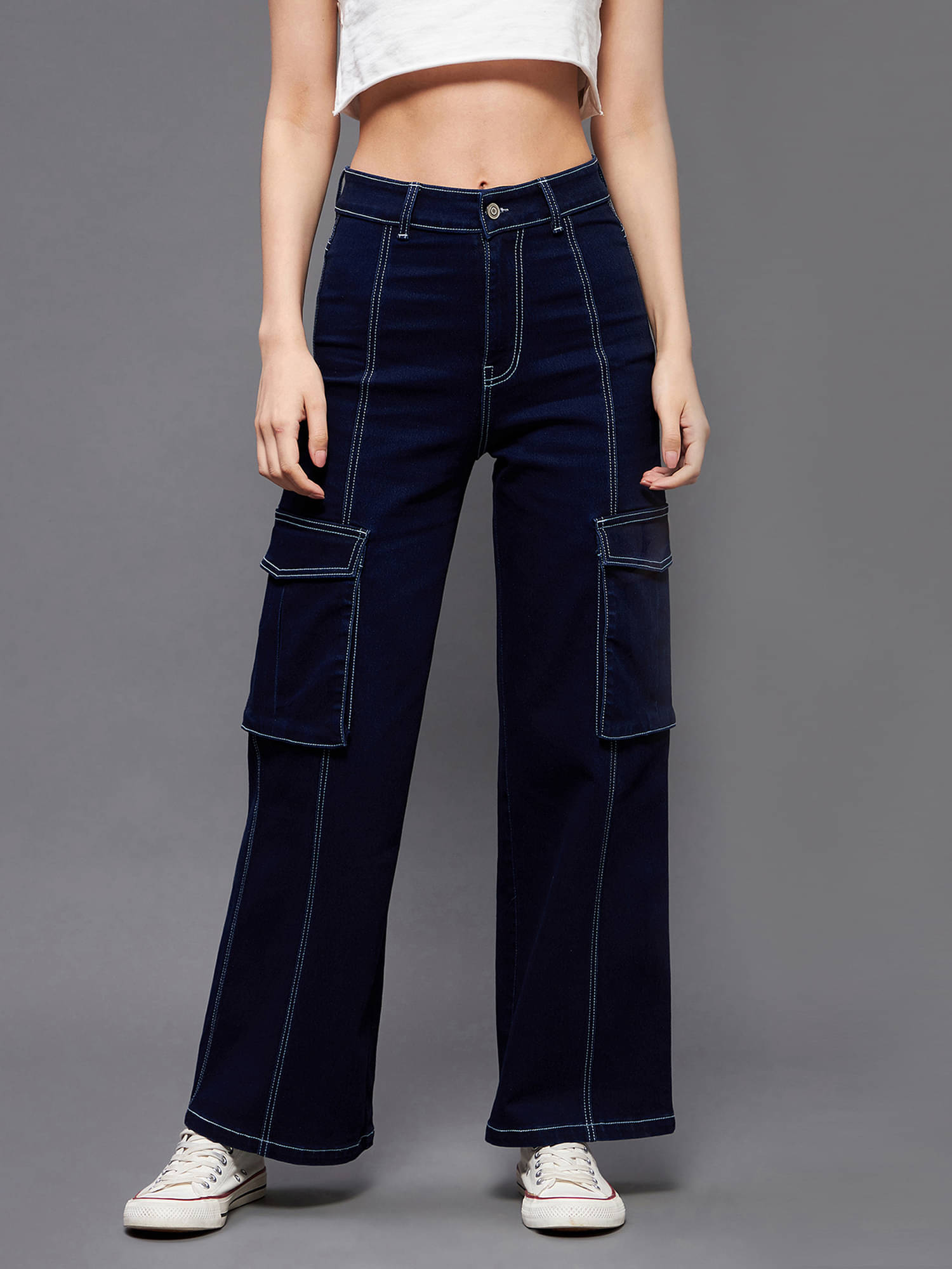     			Miss Chase Women's Wide Leg High-Rise Jeans ( Blue )