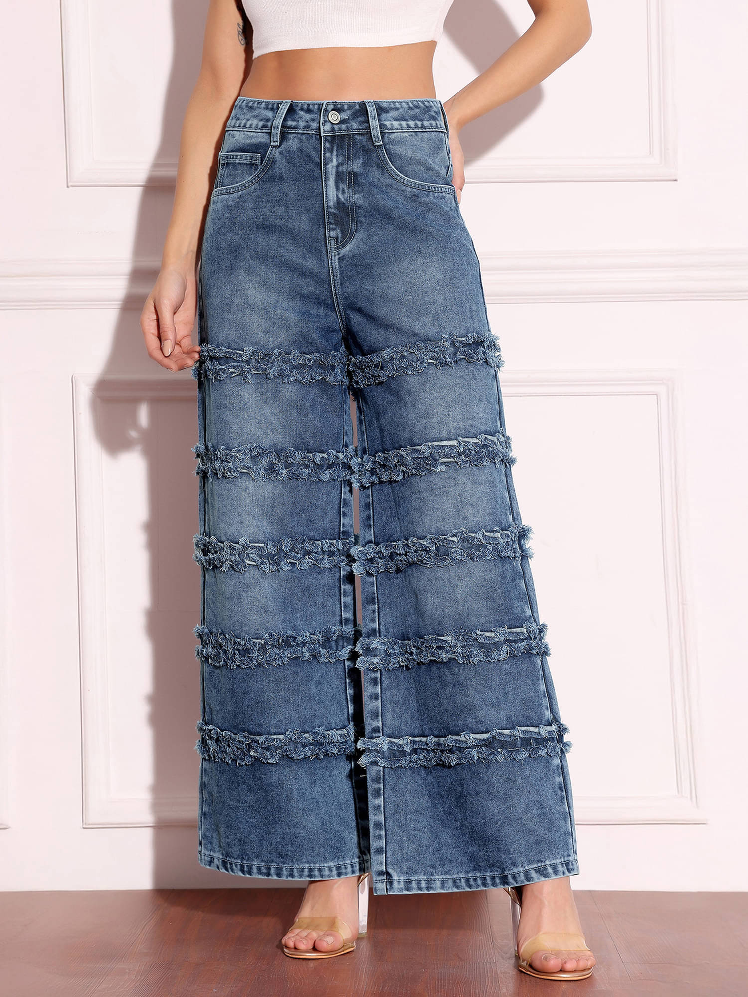     			Miss Chase Women's Wide Leg High-Rise Jeans ( Blue )