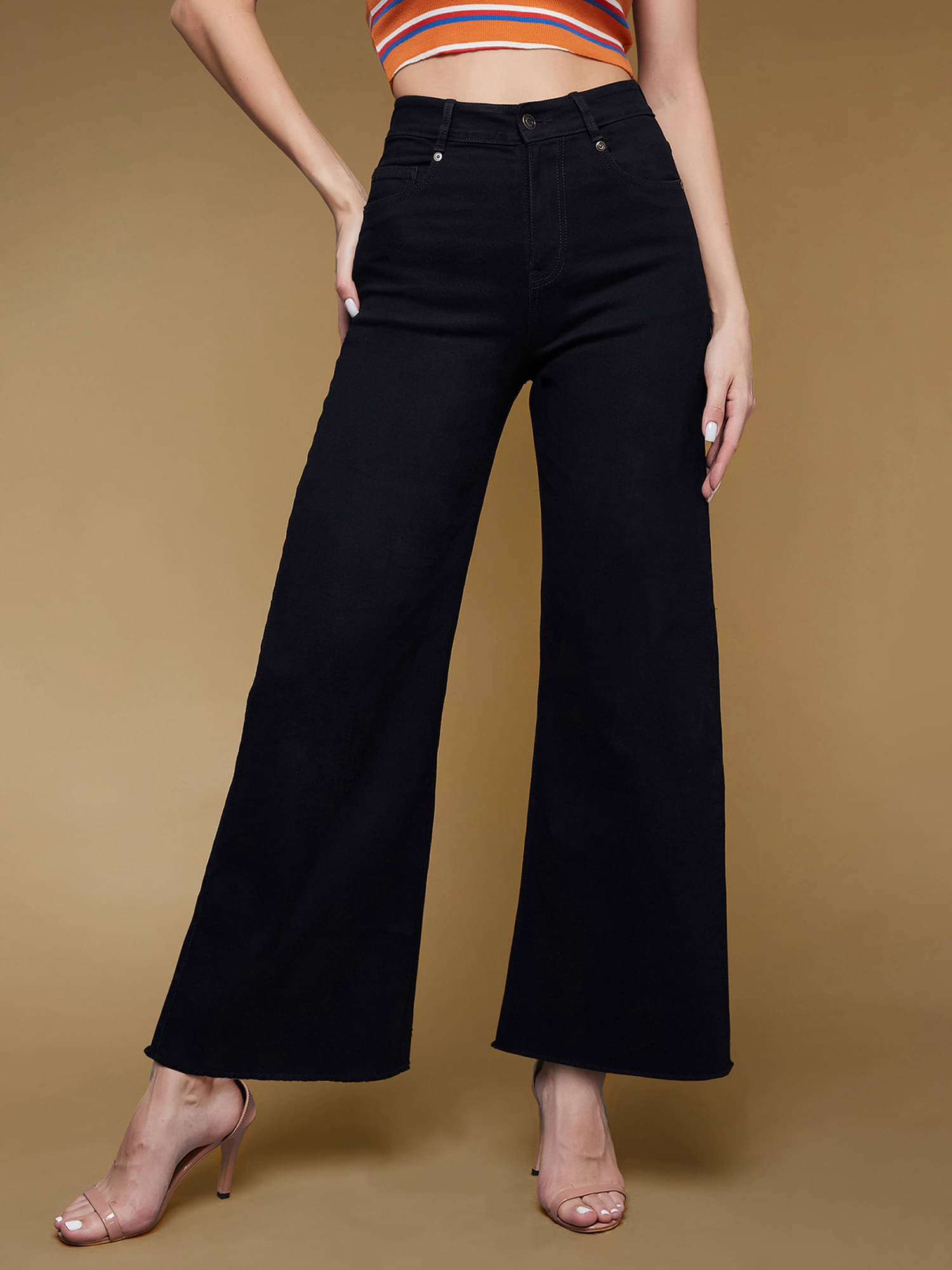     			Miss Chase Women's Wide Leg High-Rise Jeans ( Black )