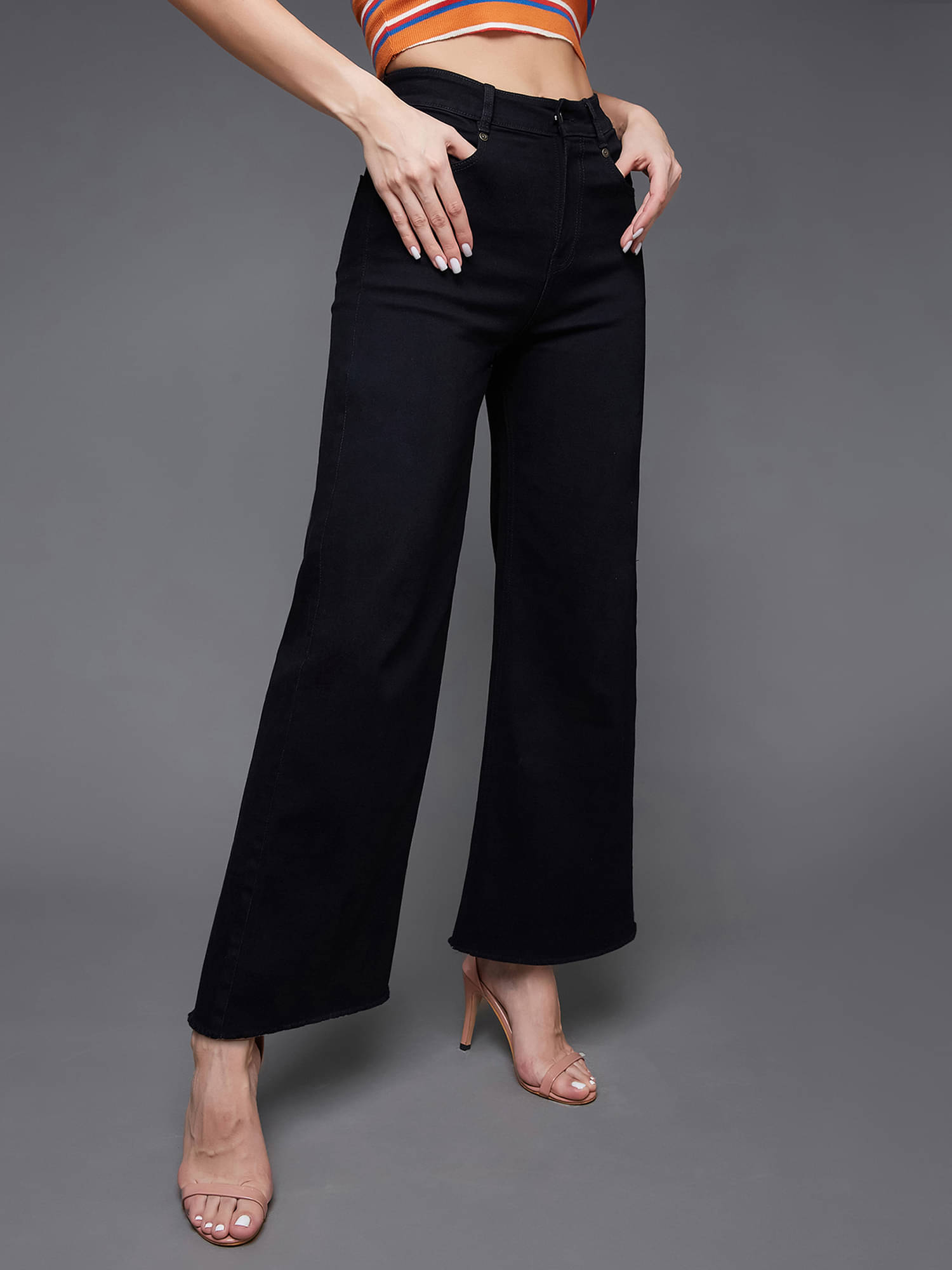     			Miss Chase Women's Wide Leg High-Rise Jeans ( Black )