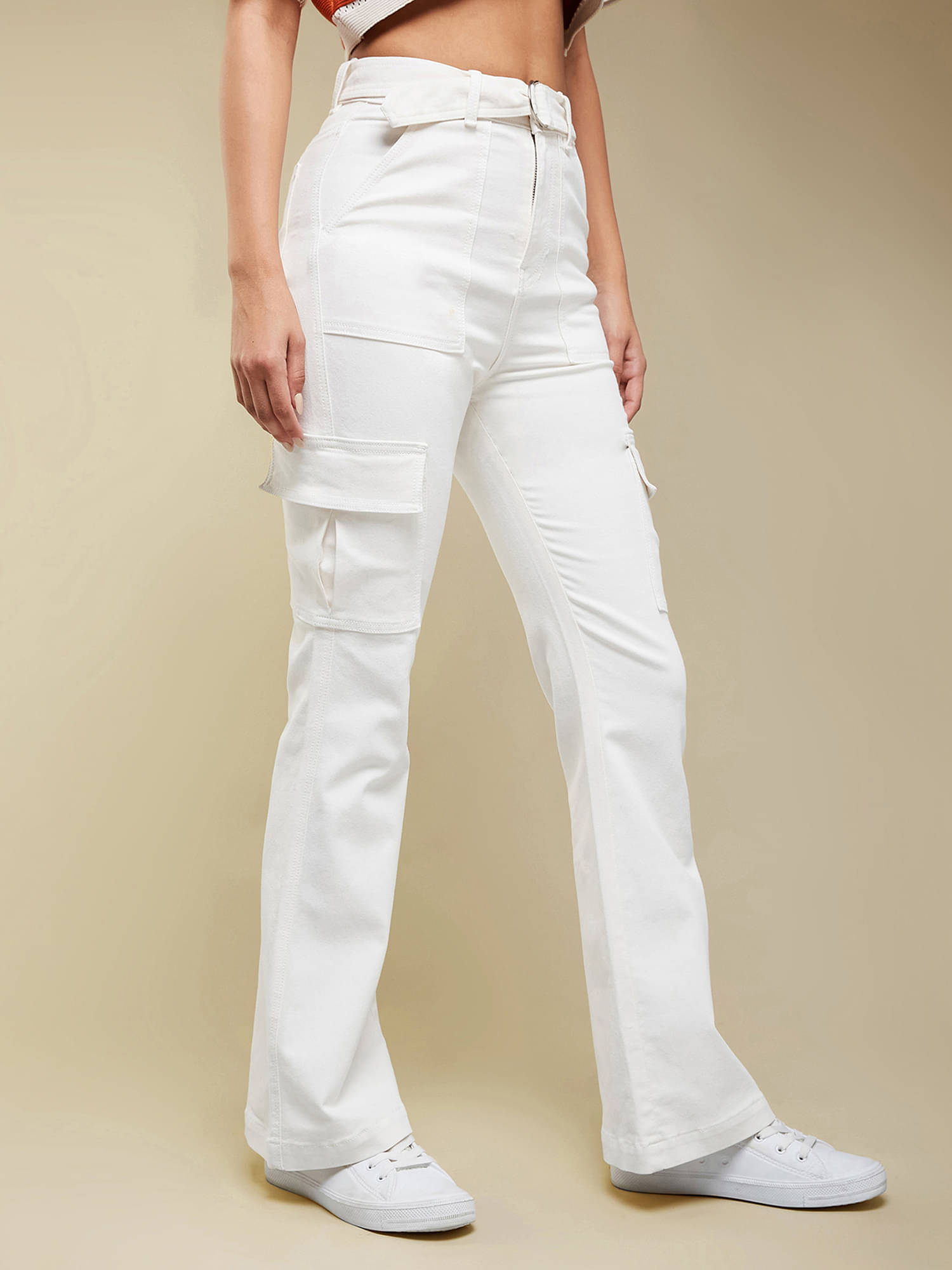     			Miss Chase Women's Wide Leg High-Rise Jeans ( White )