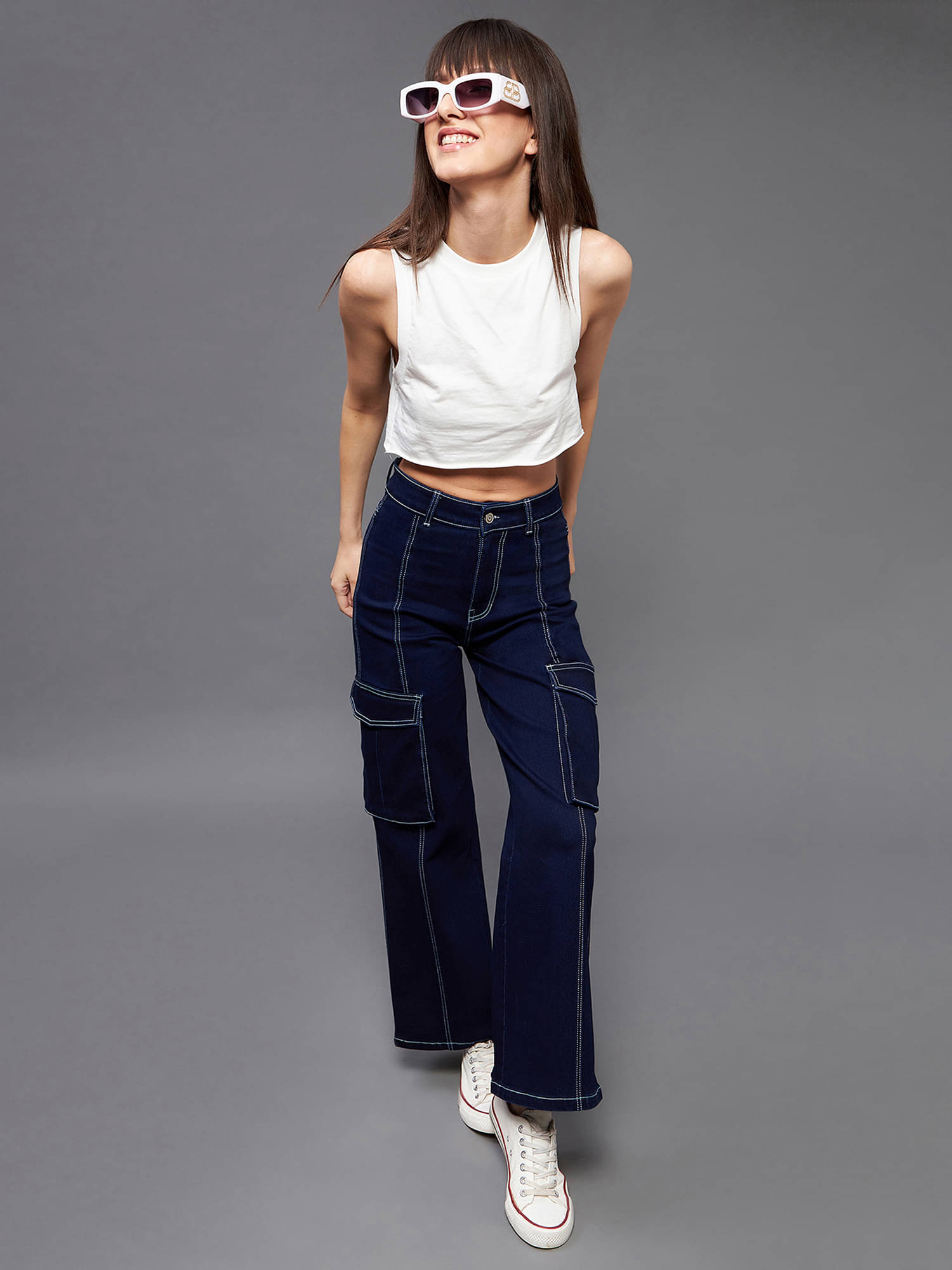    			Miss Chase Women's Wide Leg High-Rise Jeans ( Blue )