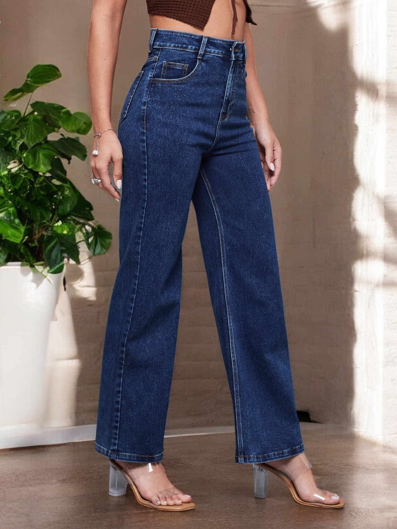    			Miss Chase Women's Wide Leg High-Rise Jeans ( Light Blue )