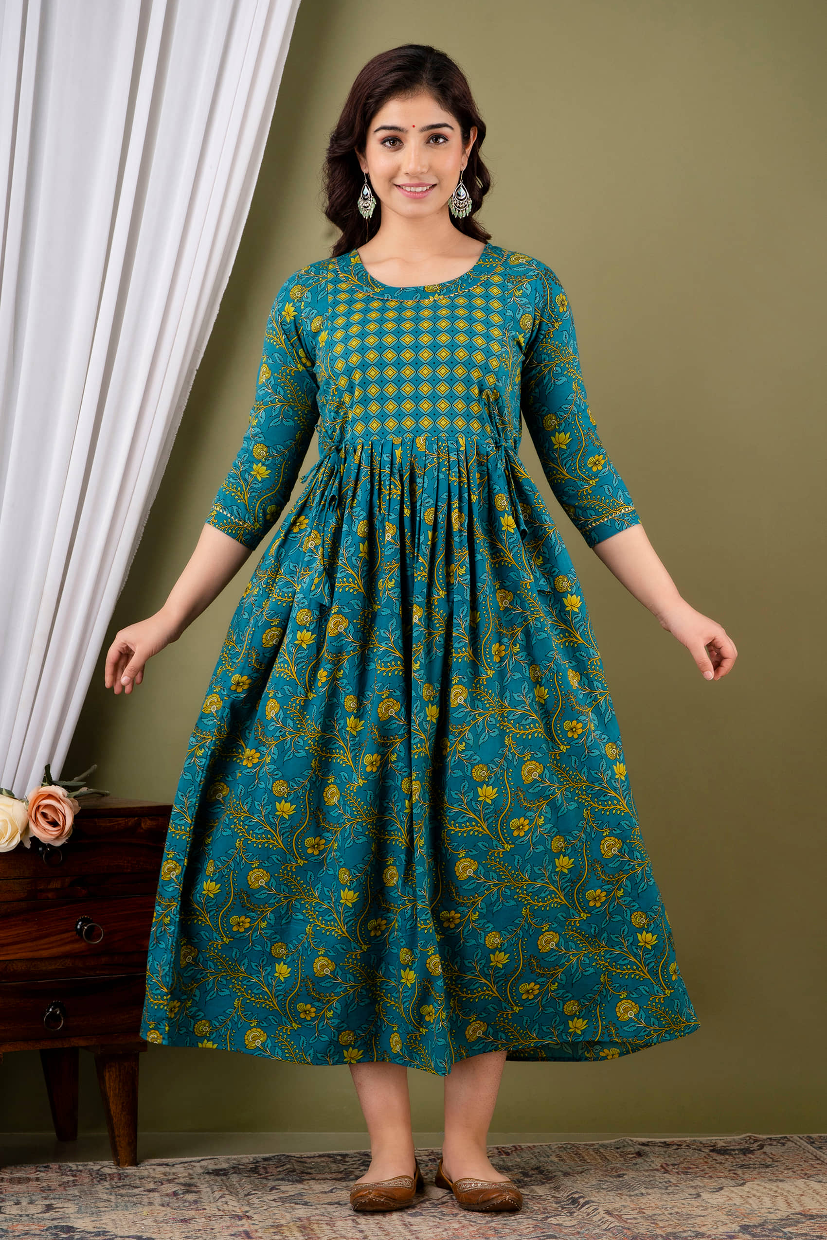 Nevisha Style Women Cotton Printed Anarkali Kurti ( Multicoloured ) - Kurtis, Tunics | Buy online on ZillyBuy