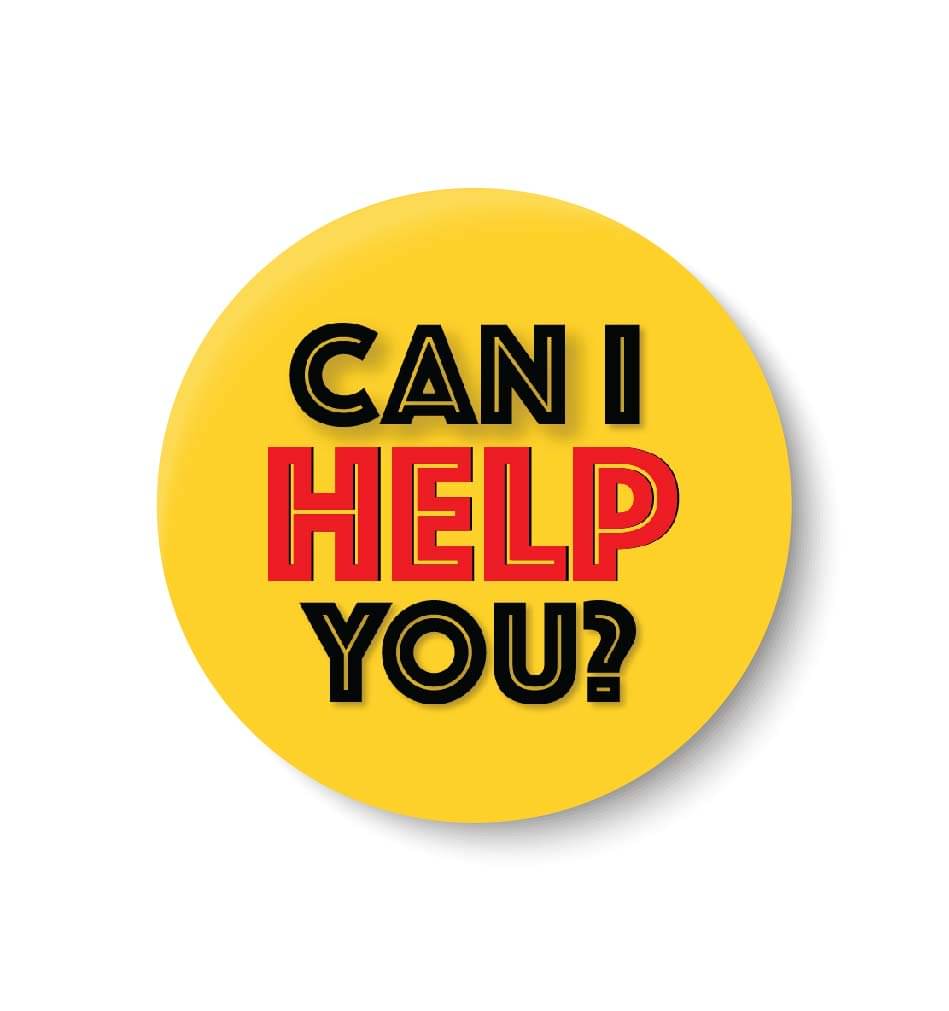    			PEACOCKRIDE Can I Help You ? I Office I Pin Badge (Multicolor, Plastic, 44mm)