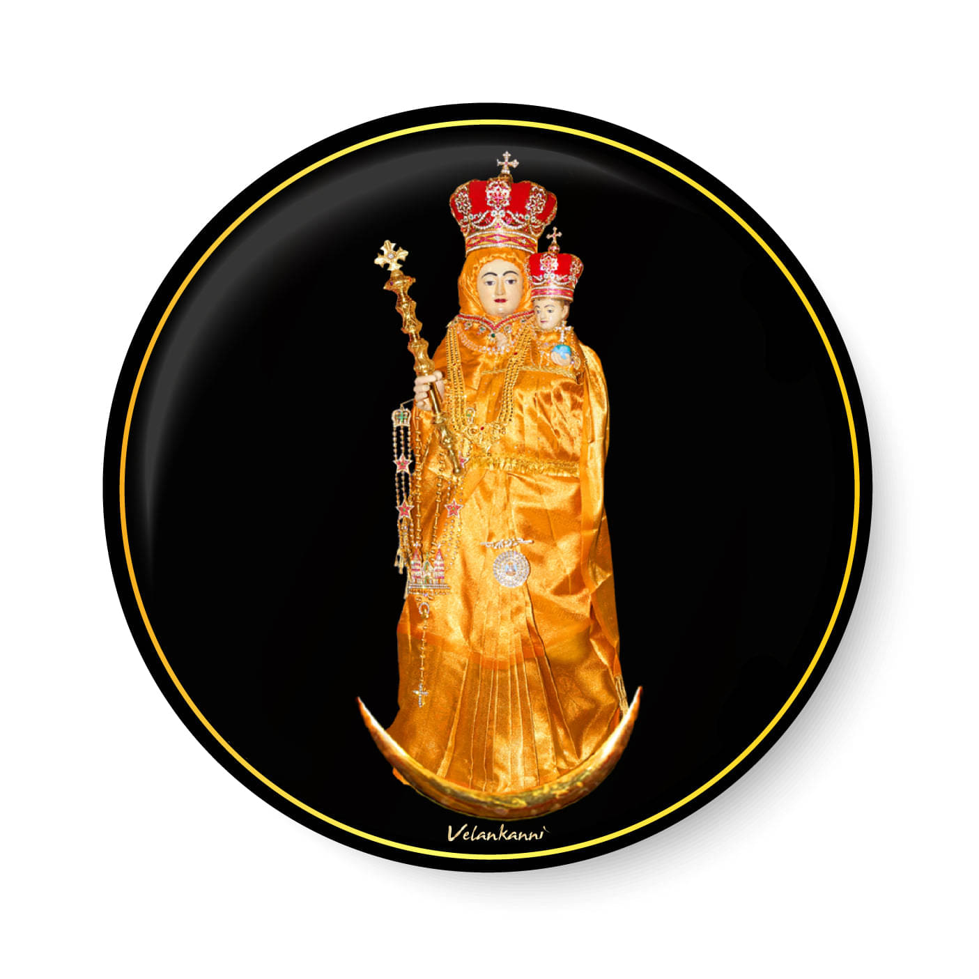     			PEACOCKRIDE Our Lady of Velankanni I Velankanni Matha I Jesus Christ I Pin Badge (Multicolor, Plastic, 44mm)