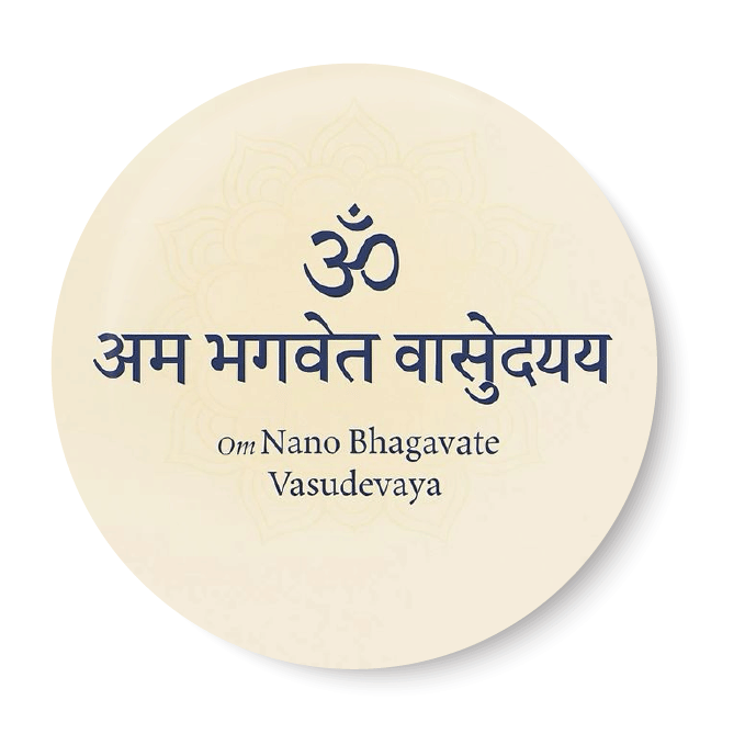     			PEACOCKRIDE Vishnu Mantra I Om Namo Bhagavate Vasudevaya I Lord Krishna I Hinduism I Dvadasakshari Mantra I Hindu Mantra I Hindi Quote I Pin Badge (Multicolor, Plastic, 44mm)