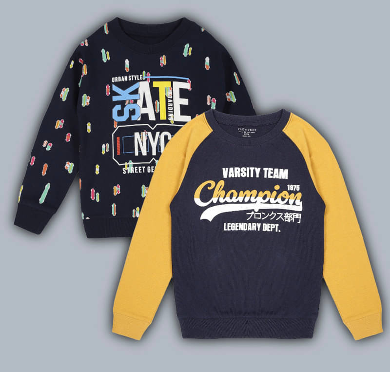     			PLUM TREE Pack of 2 Boys Cotton Sweatshirt ( Navy )