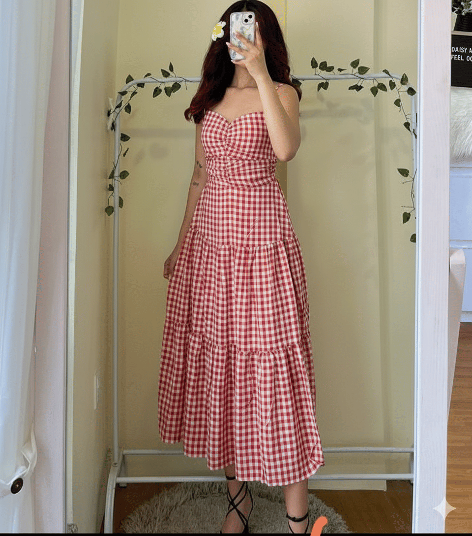 Quintessentials Women Cotton Blend Checks A-line Dress ( Red )     			Quintessentials Women Cotton Blend Checks A-line Dress ( Red )
