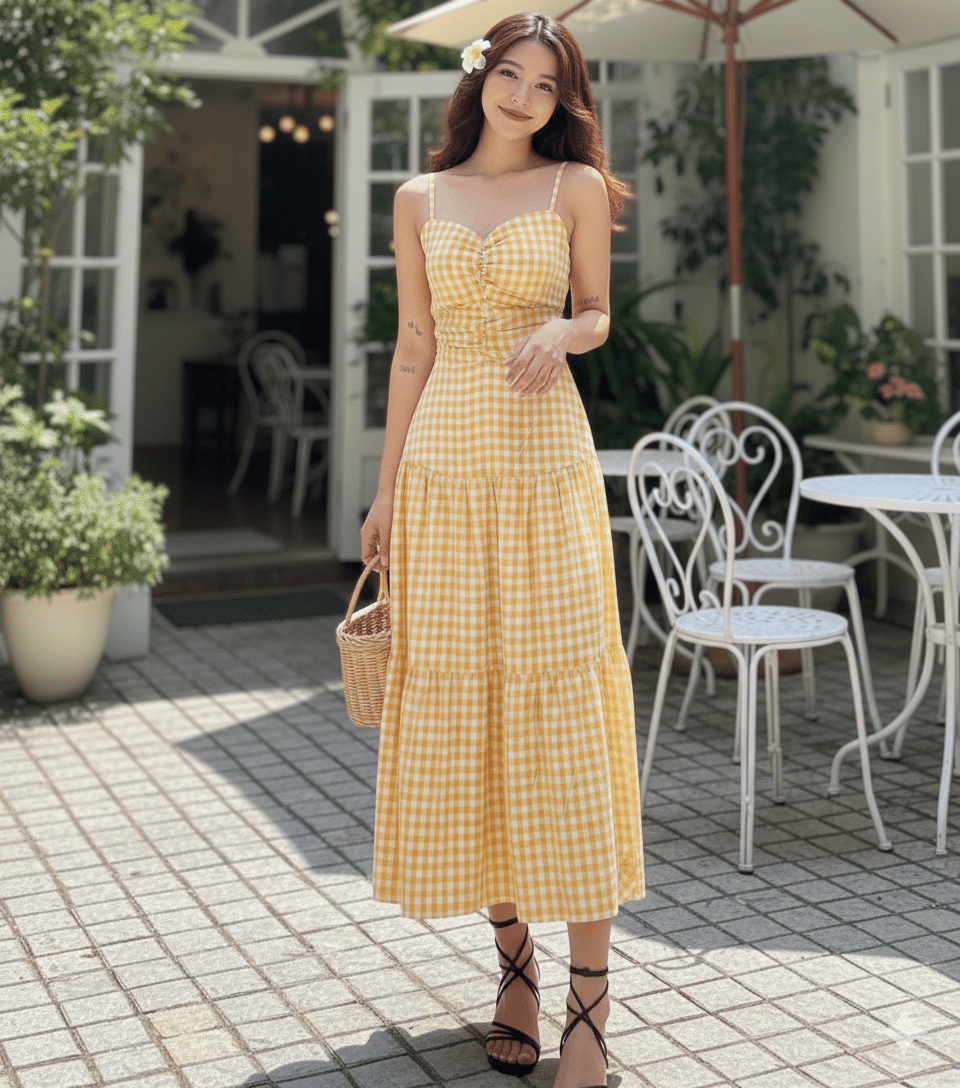     			Quintessentials Women Cotton Blend Checks A-line Dress ( Yellow )