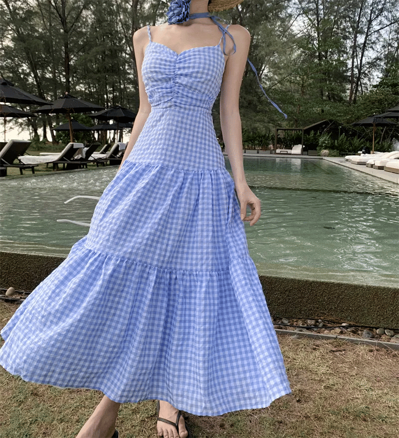 Quintessentials Women Cotton Blend Checks A-line Dress ( Blue ) Quintessentials Women Cotton Blend Checks A-line Dress ( Blue )