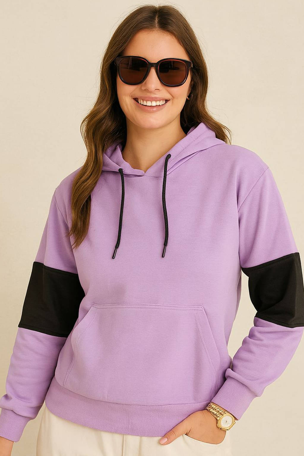 RELANE Women Polyester Hooded Sweatshirt For Light Winters ( Lavender ) RELANE Women Polyester Hooded Sweatshirt For Light Winters ( Lavender )