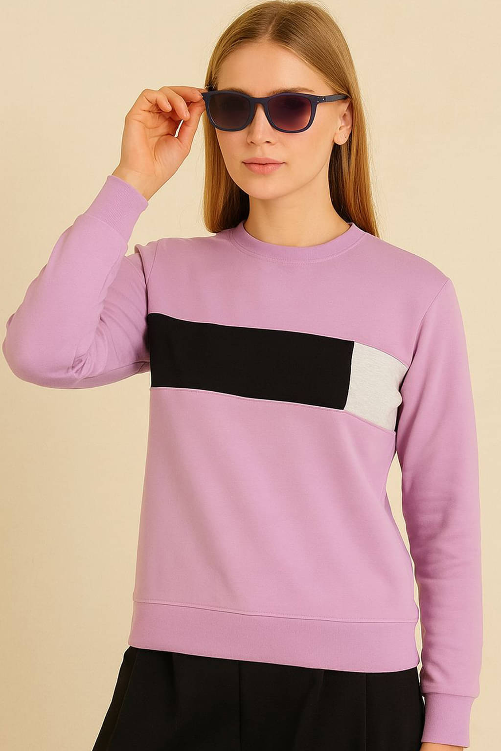 RELANE Women Polyester Round Neck Sweatshirt For Light Winters ( Lavender ) RELANE Women Polyester Round Neck Sweatshirt For Light Winters ( Lavender )