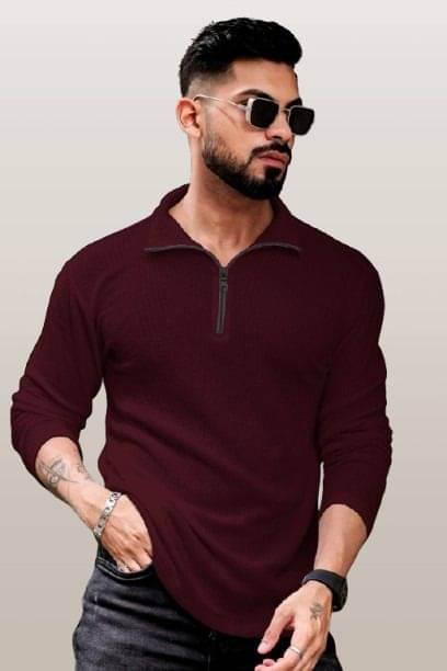 Rino Men Cotton Blend Regular Fit Solid T-Shirt ( Wine )     			Rino Men Cotton Blend Regular Fit Solid T-Shirt ( Wine )