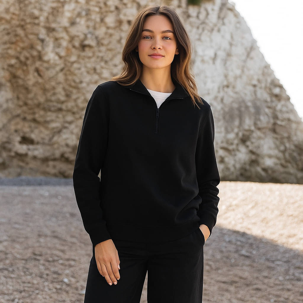 Rino Women Fleece High Neck Sweatshirt For Heavy Winters ( Black )     			Rino Women Fleece High Neck Sweatshirt For Heavy Winters ( Black )