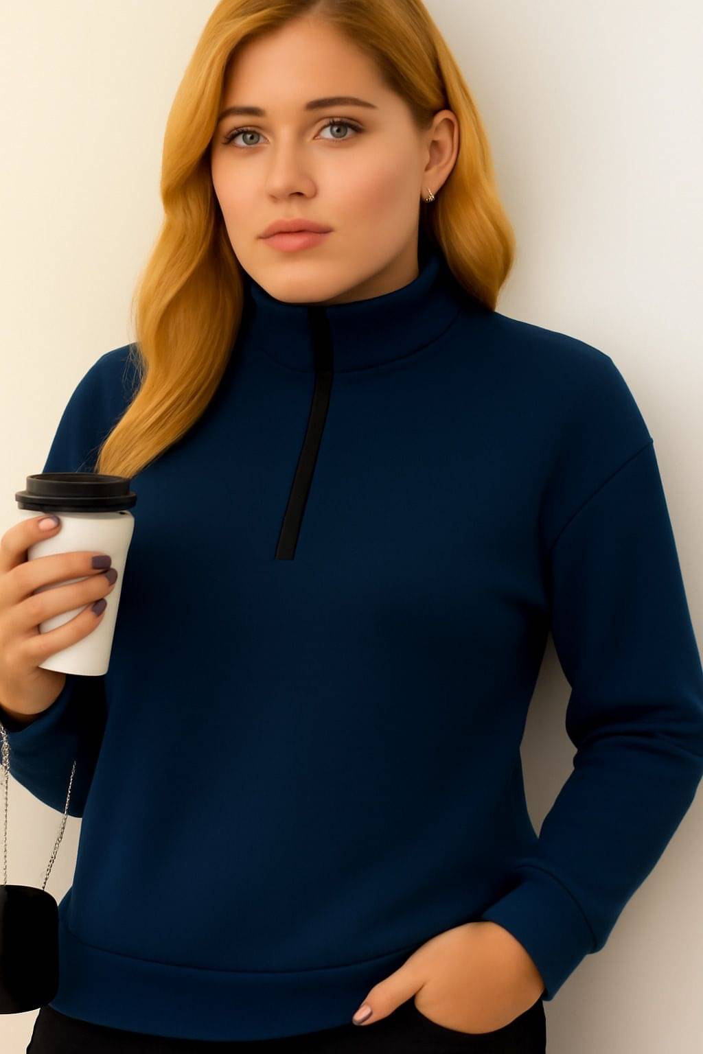     			Rino Women Fleece High Neck Sweatshirt For Heavy Winters ( Blue )