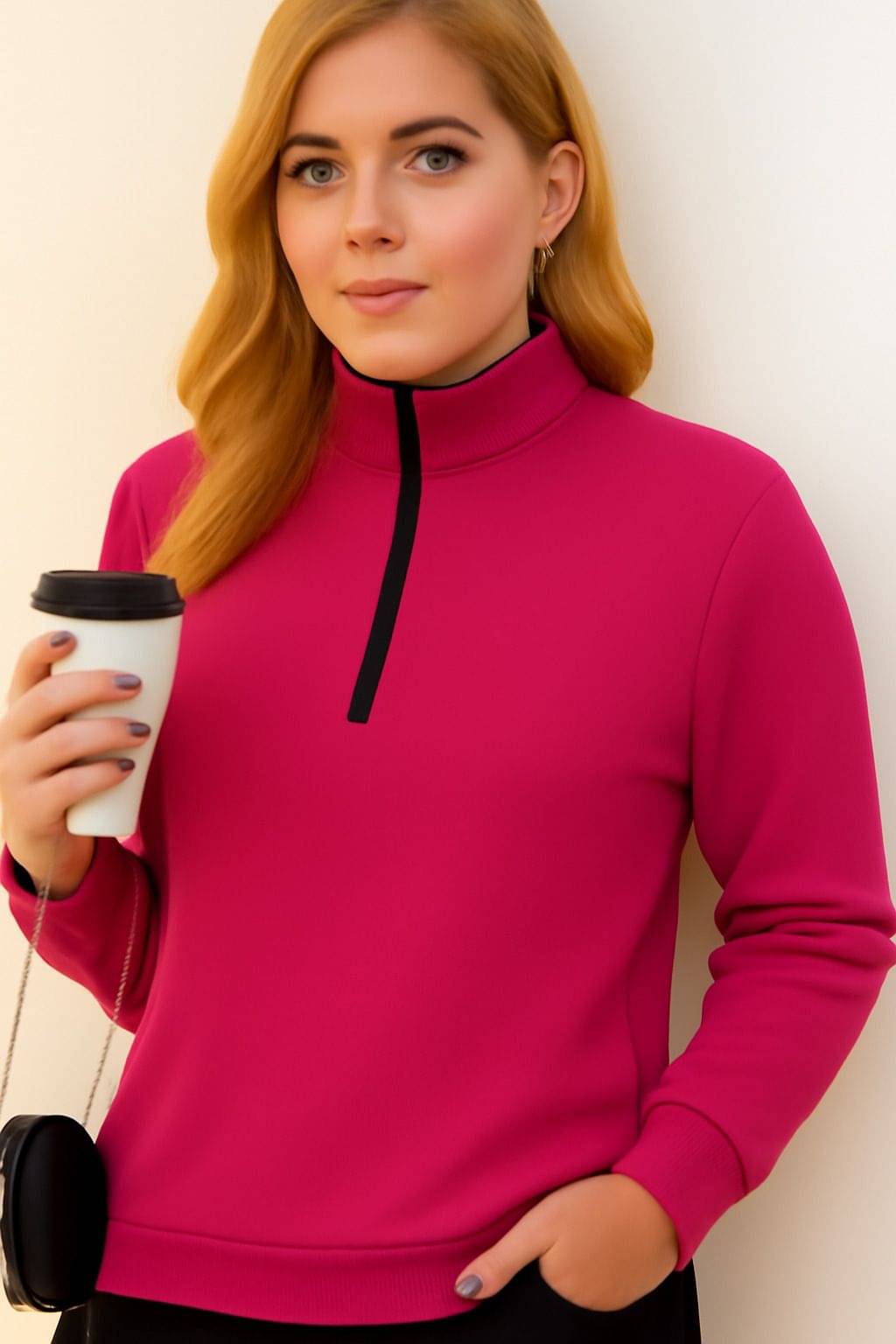 Rino Women Fleece High Neck Sweatshirt For Heavy Winters ( Pink ) Rino Women Fleece High Neck Sweatshirt For Heavy Winters ( Pink )