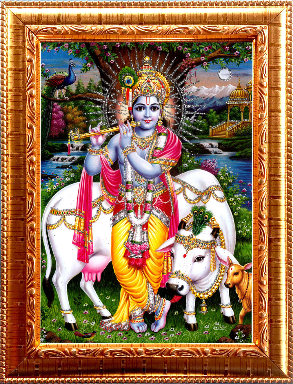 SRI KRISHNA Golden Photo Frame with 6.75 inch (Width) x 8.75 inch (Length) inch Photo fitted With Wall Hanging Mount SRI KRISHNA Golden Photo Frame with 6.75 inch (Width) x 8.75 inch (Length) inch Photo fitted With Wall Hanging Mount