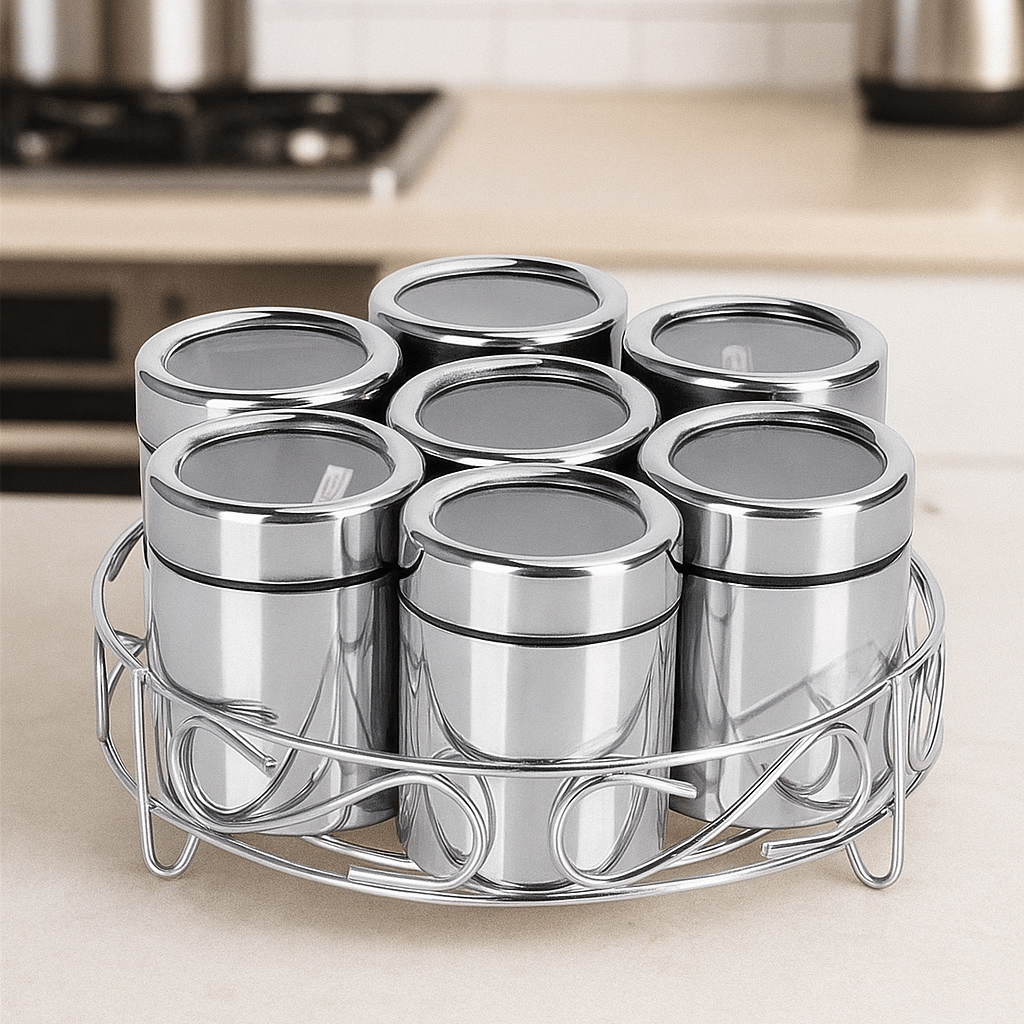     			STEEPLE 7 in 1 Steel Silver Spice Container ( Set of 7 )
