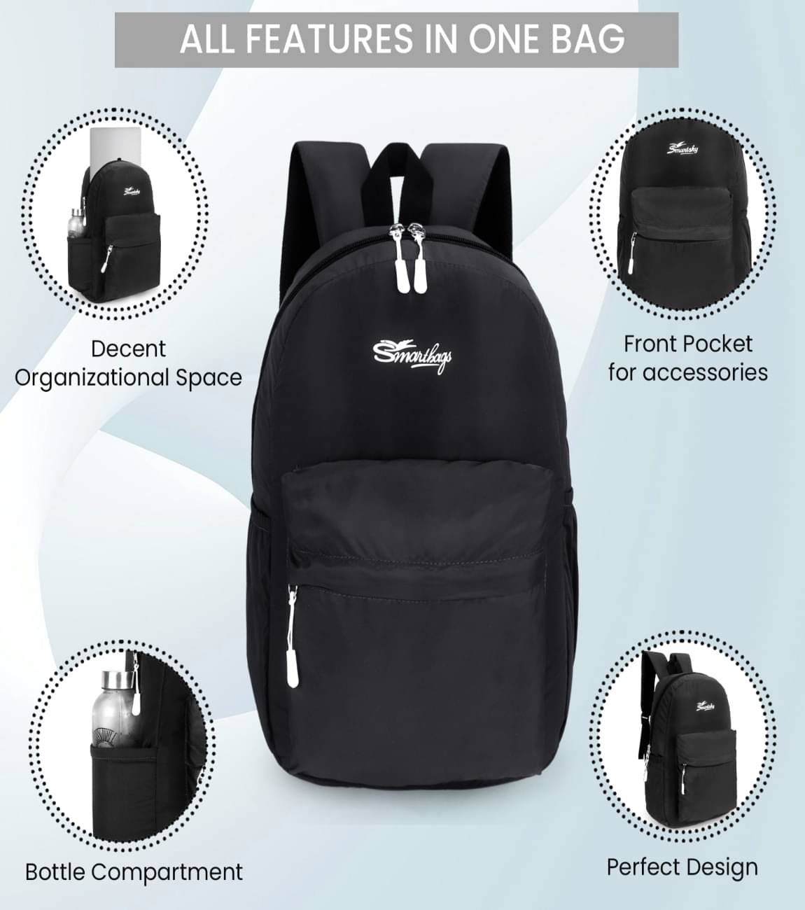 Smart Bags Black PU Backpack For Kids     			Smart Bags Black PU Backpack For Kids