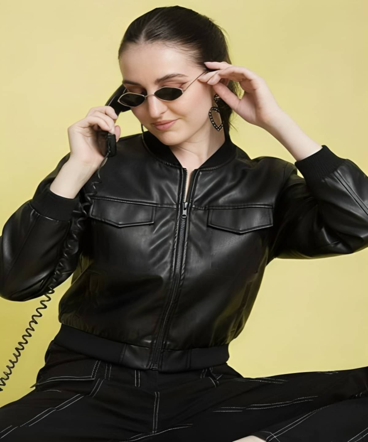 THECLASSICTOGS Women High Neck Leather Jacket ( Black ) THECLASSICTOGS Women High Neck Leather Jacket ( Black )