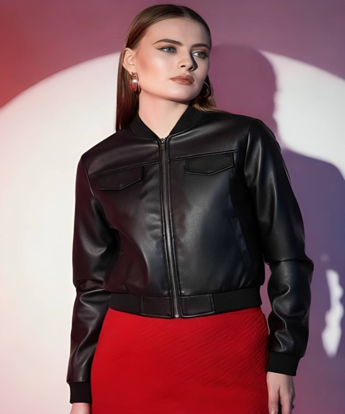 THECLASSICTOGS Women High Neck Leather Jacket ( Black ) THECLASSICTOGS Women High Neck Leather Jacket ( Black )
