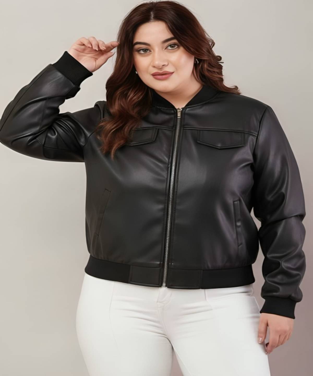 THECLASSICTOGS Women High Neck Leather Jacket ( Black ) THECLASSICTOGS Women High Neck Leather Jacket ( Black )