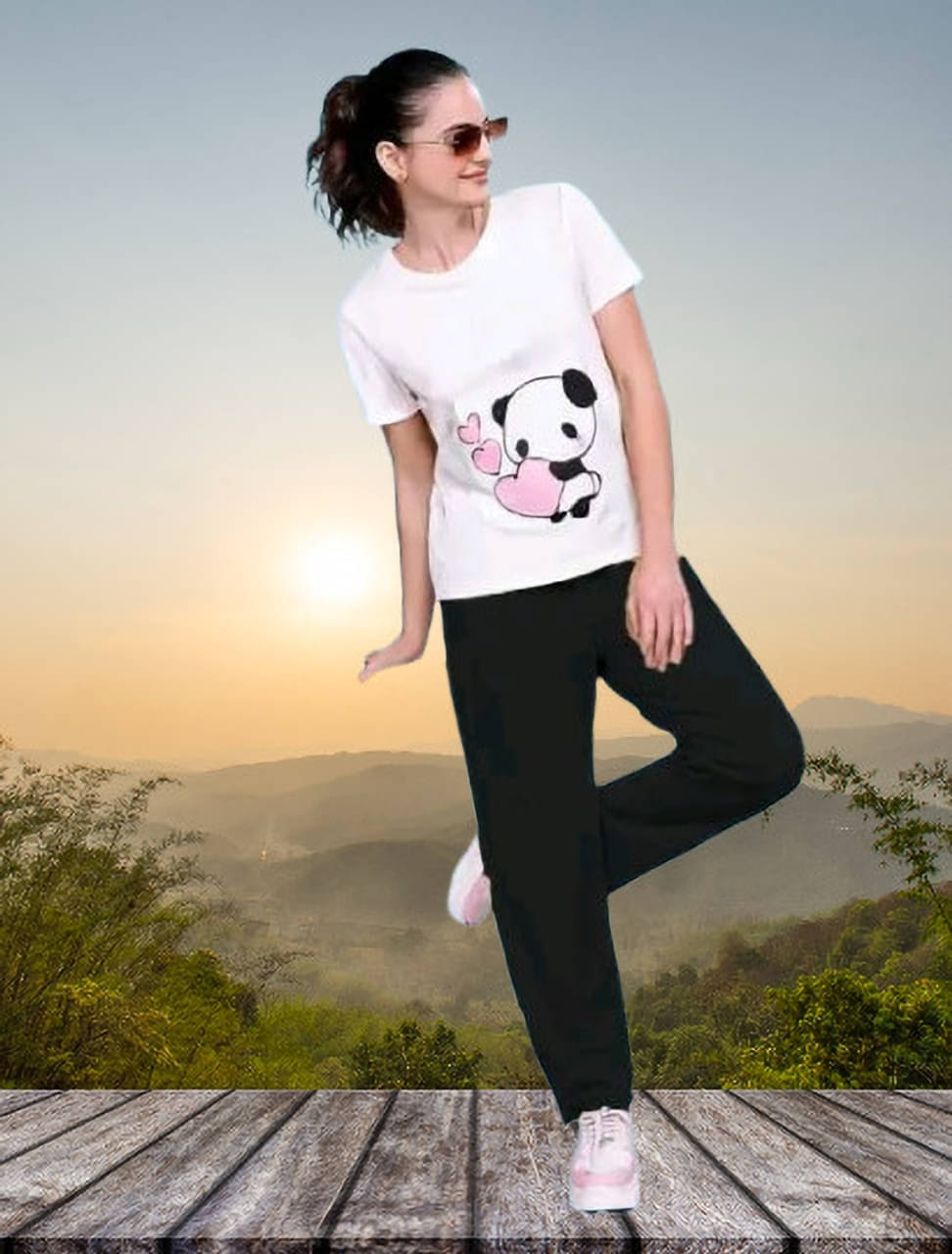     			TarrenT HunT Women Printed T-Shirt With Joggers Co-Ord Set ( Black )