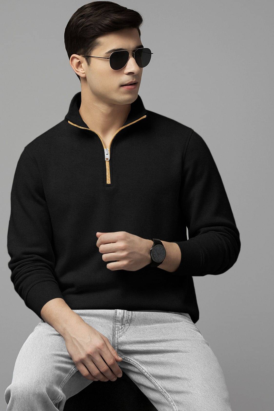 Tripr Cotton Blend High Neck Men's Full Sleeves Pullover Sweater - Black ( Pack of 1 ) Tripr Cotton Blend High Neck Men's Full Sleeves Pullover Sweater - Black ( Pack of 1 )