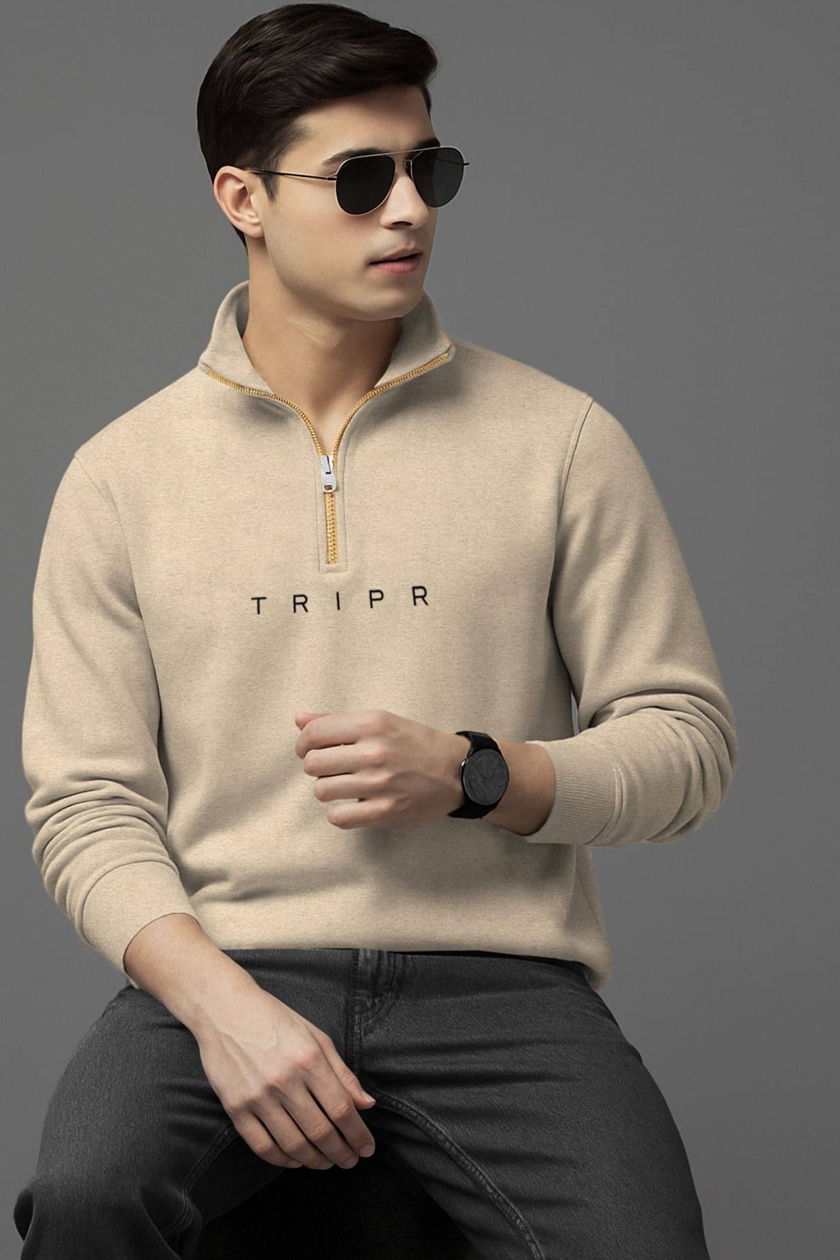 Tripr Cotton Blend High Neck Men's Full Sleeves Pullover Sweater - Beige ( Pack of 1 ) Tripr Cotton Blend High Neck Men's Full Sleeves Pullover Sweater - Beige ( Pack of 1 )