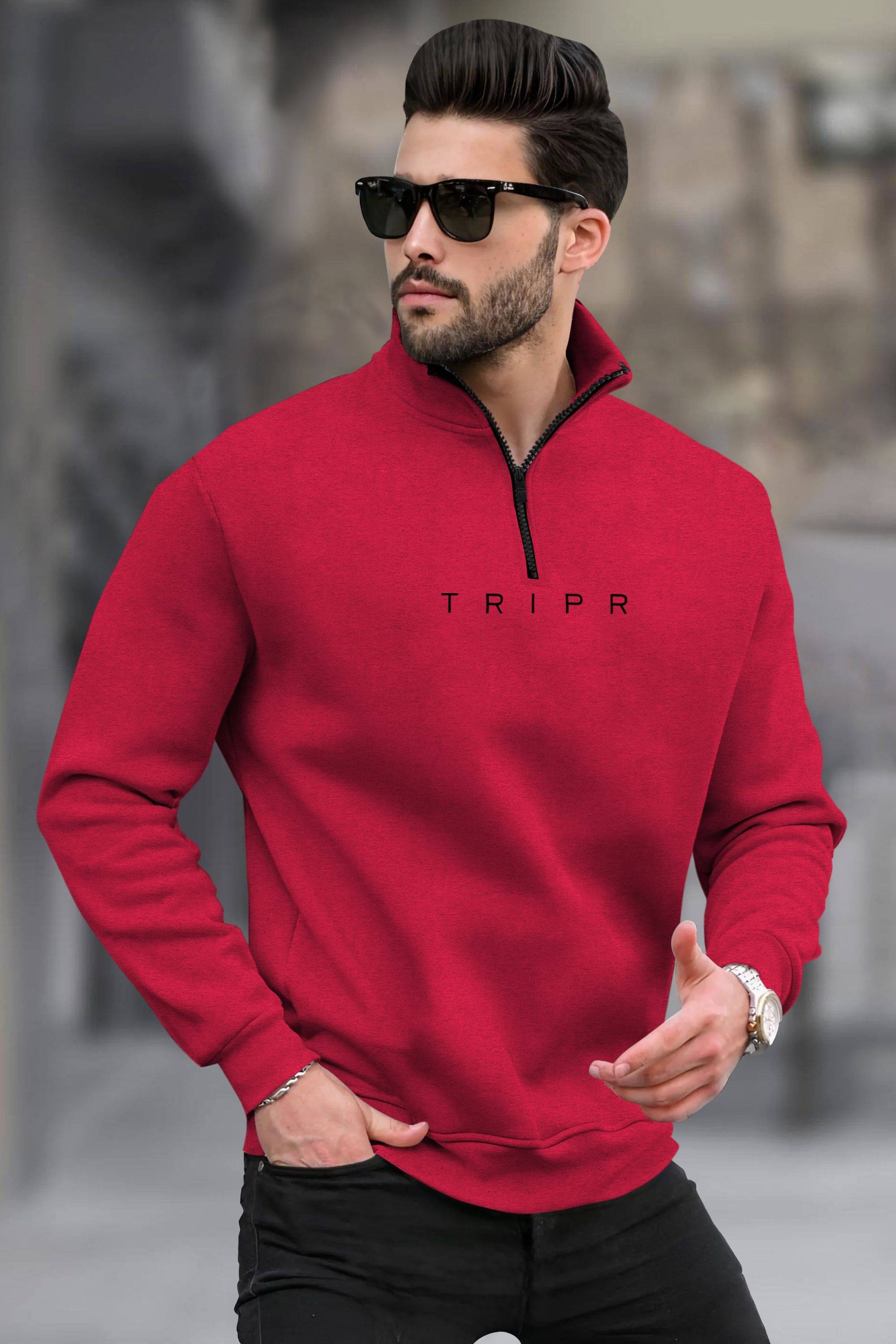 Tripr Cotton Blend Polo Collar Men's Sweatshirt - Red ( Pack of 1 ) Tripr Cotton Blend Polo Collar Men's Sweatshirt - Red ( Pack of 1 )
