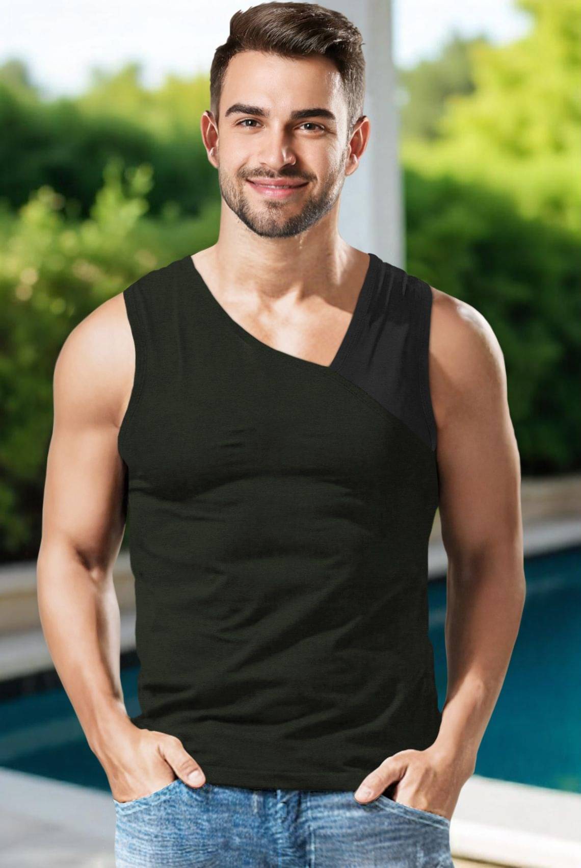 Tripr Pack of 1 Cotton Blend Basic Vest For Men ( Green )     			Tripr Pack of 1 Cotton Blend Basic Vest For Men ( Green )