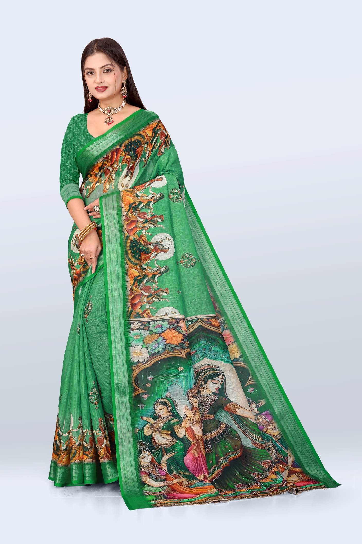 VTEXX Cotton Printed Regular Saree With Unstitched Blouse Piece ( Green )     			VTEXX Cotton Printed Regular Saree With Unstitched Blouse Piece ( Green )