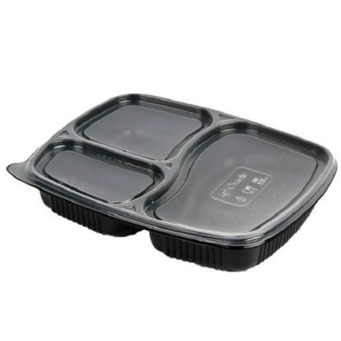     			3 CP [Compartments] Black Plastic Meal Tray With Lid - 10 Pcs
