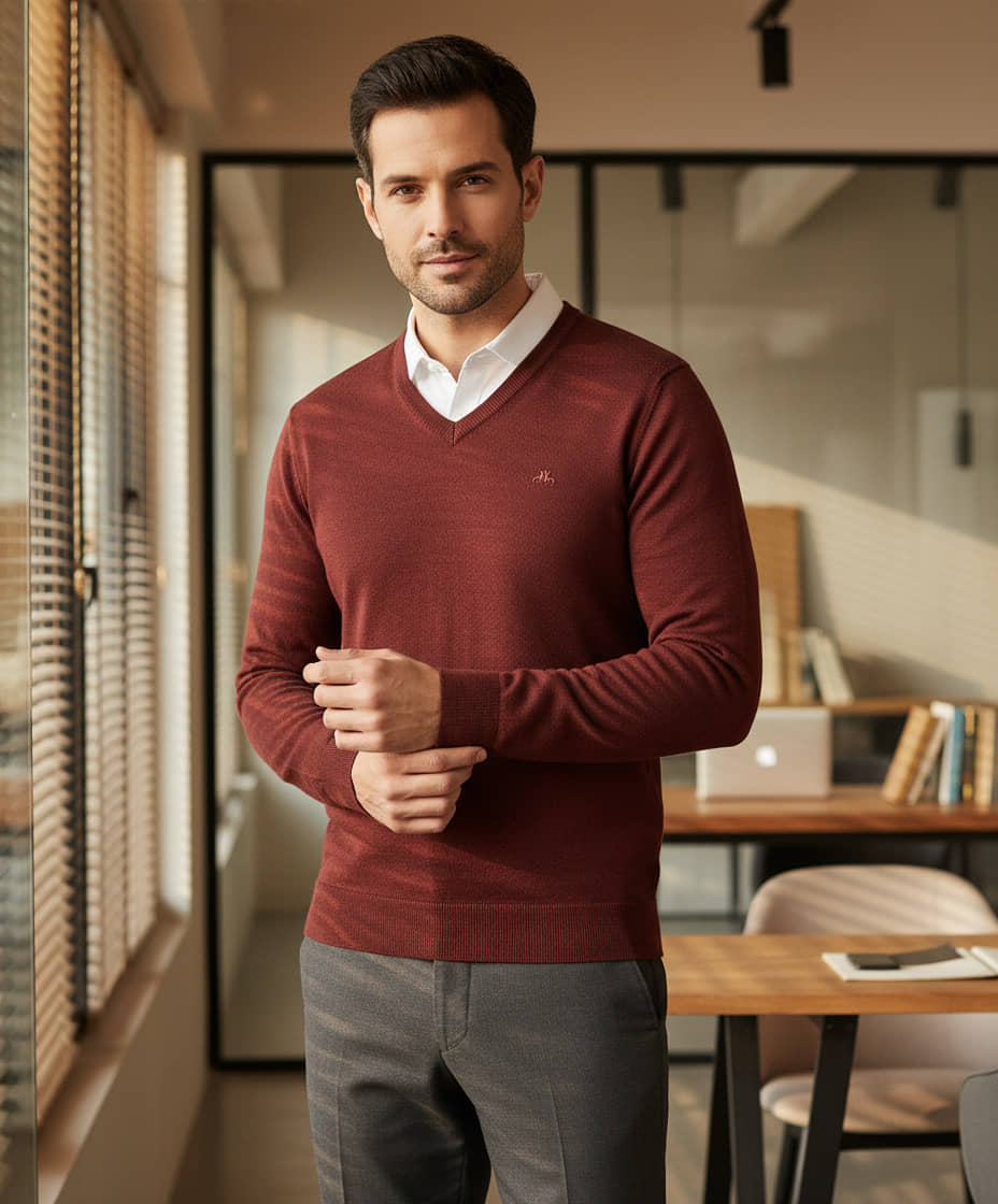 98 Degree North Woollen Blend V-Neck Men's Full Sleeves Pullover Sweater - Grey ( Pack of 1 )
