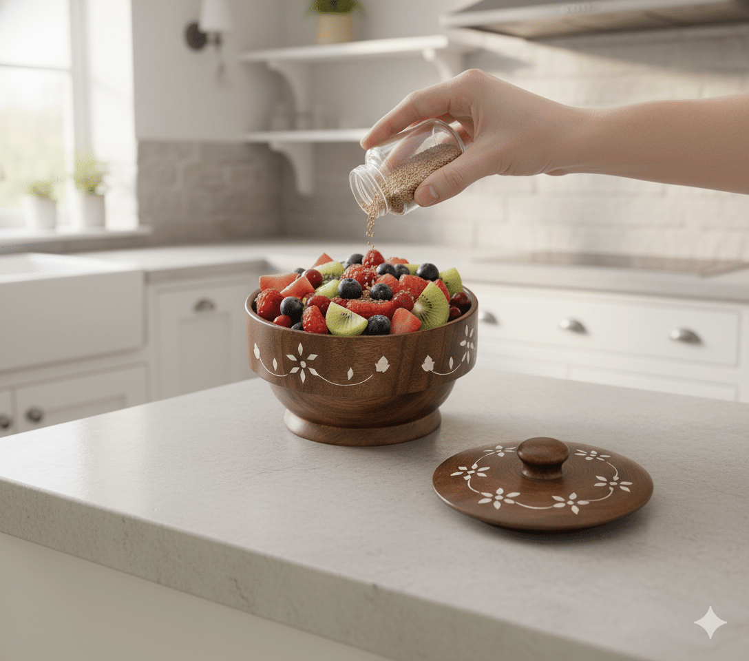     			ADWORLD GLOBAL BOWL LID NEW Wooden Embossed Serving Bowl 10 cm ( Set of 1 ) Brown