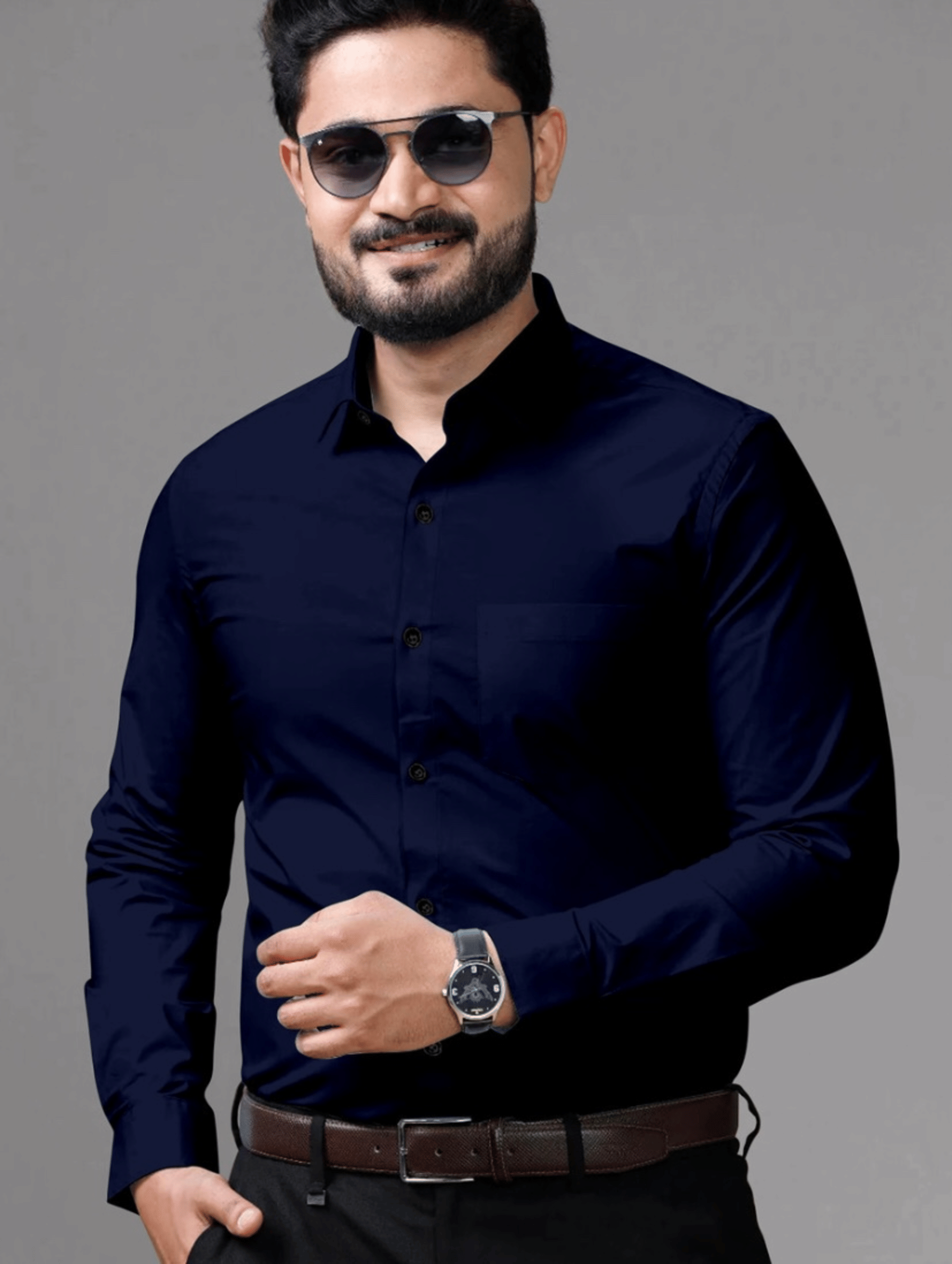 AITAVIK OVERSEAS Cotton Blend Regular Fit Solids Full Sleeves Men's Casual Shirt - Navy Blue ( Pack of 1 ) AITAVIK OVERSEAS Cotton Blend Regular Fit Solids Full Sleeves Men's Casual Shirt - Navy Blue ( Pack of 1 )