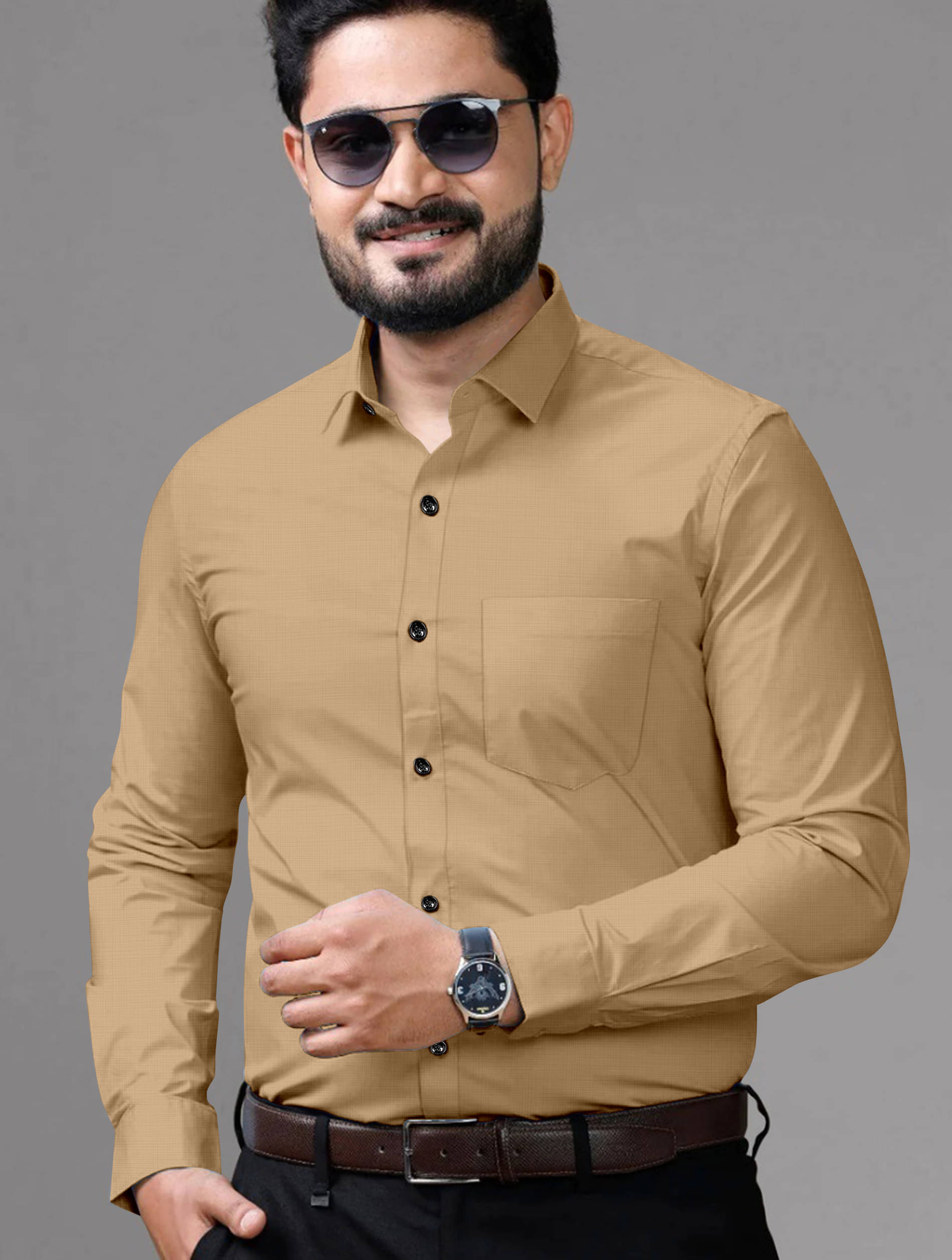 AITAVIK OVERSEAS Cotton Blend Regular Fit Solids Full Sleeves Men's Casual Shirt - Beige ( Pack of 1 )     			AITAVIK OVERSEAS Cotton Blend Regular Fit Solids Full Sleeves Men's Casual Shirt - Beige ( Pack of 1 )