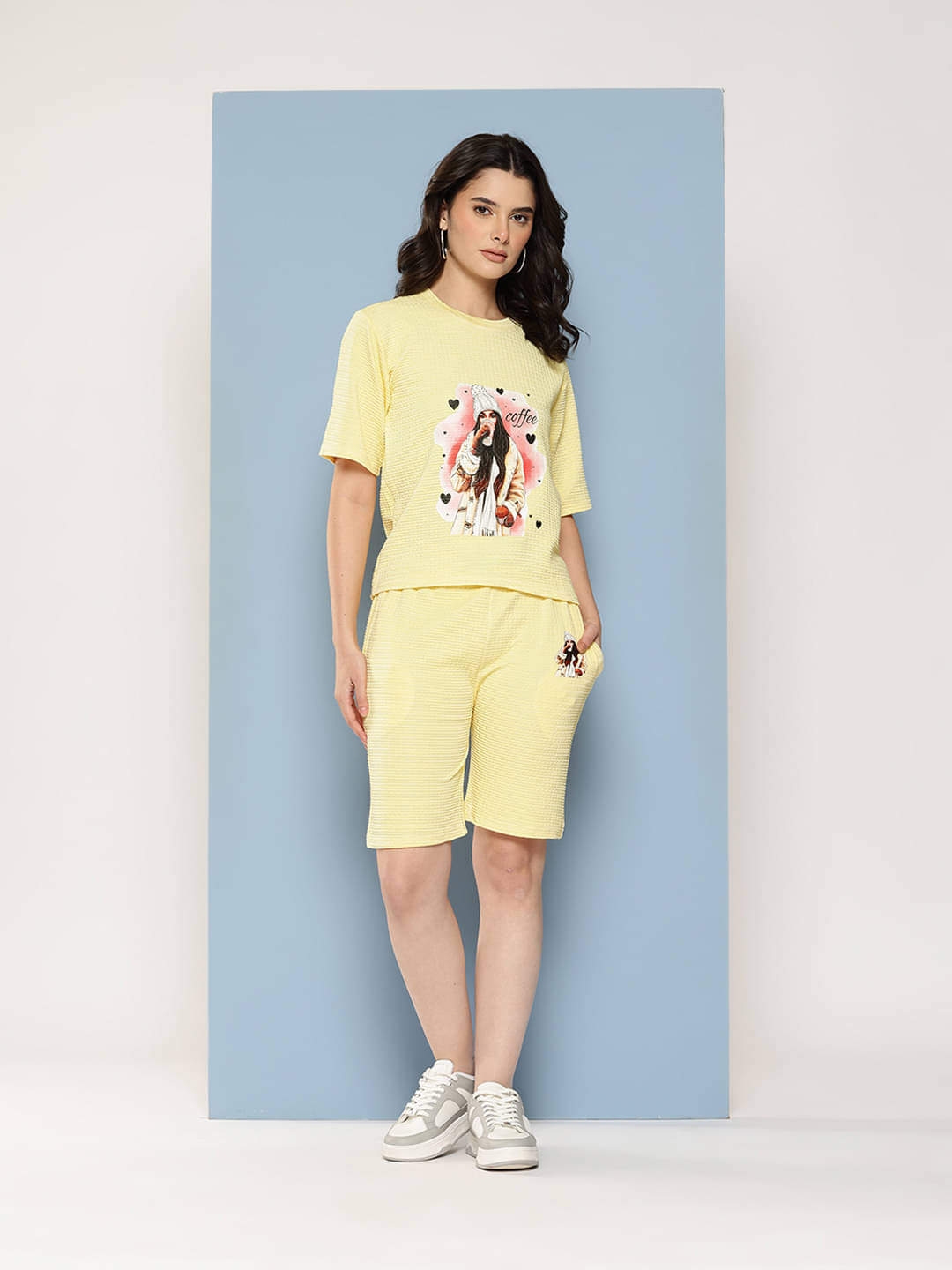     			Aarika Women Printed Top With Shorts Co-Ord Set ( Yellow )