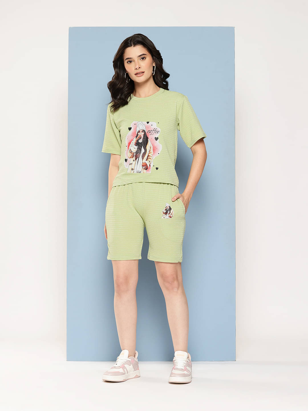     			Aarika Women Printed Top With Shorts Co-Ord Set ( Green )