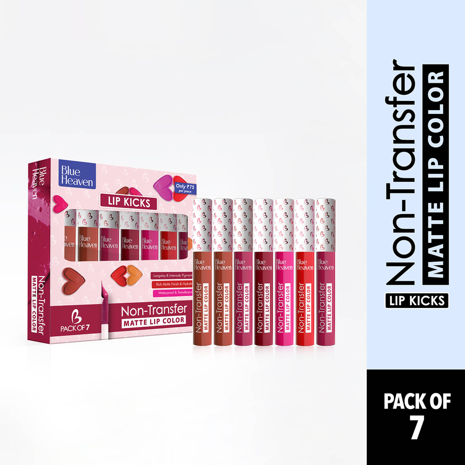     			Blue Heaven Lip Kicks Non-Transfer Lipcolor, Multicolour, 20ml (Pack of 7)
