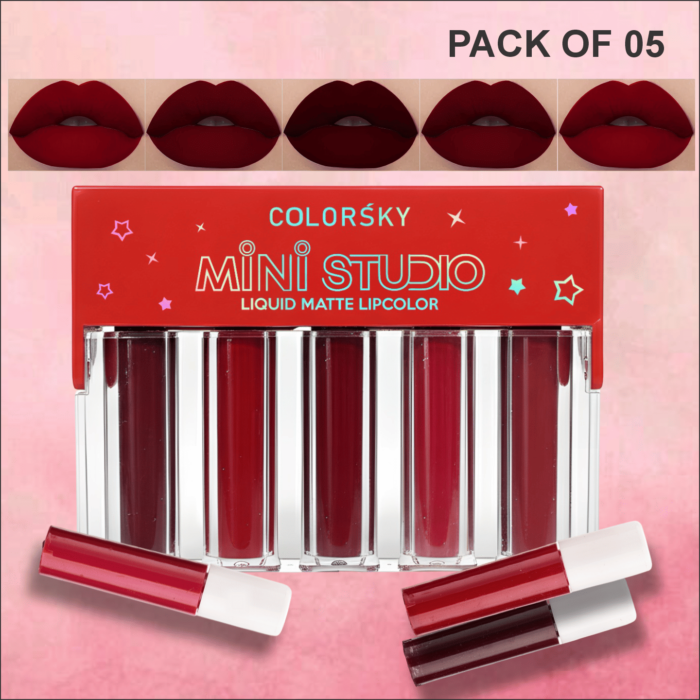 Color Sky Red,Maroon,Cherry Red Matte Long Lasting Liquid Lipstick ( Pack of 5 ) Color Sky Red,Maroon,Cherry Red Matte Long Lasting Liquid Lipstick ( Pack of 5 )