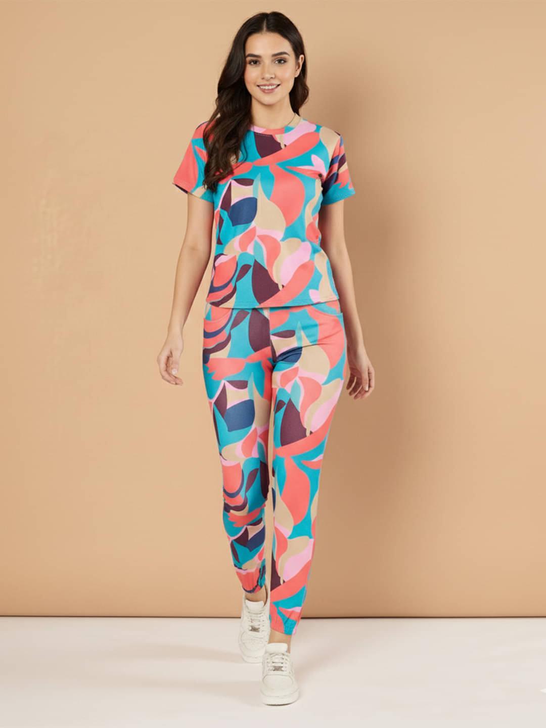     			DE TRENDZ Women Printed T-Shirt With Trousers Co-Ord Set ( Multicolor )