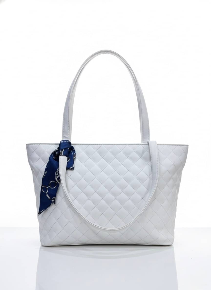     			De Elmore Tote Bag Faux Leather Set of 1 ( White )