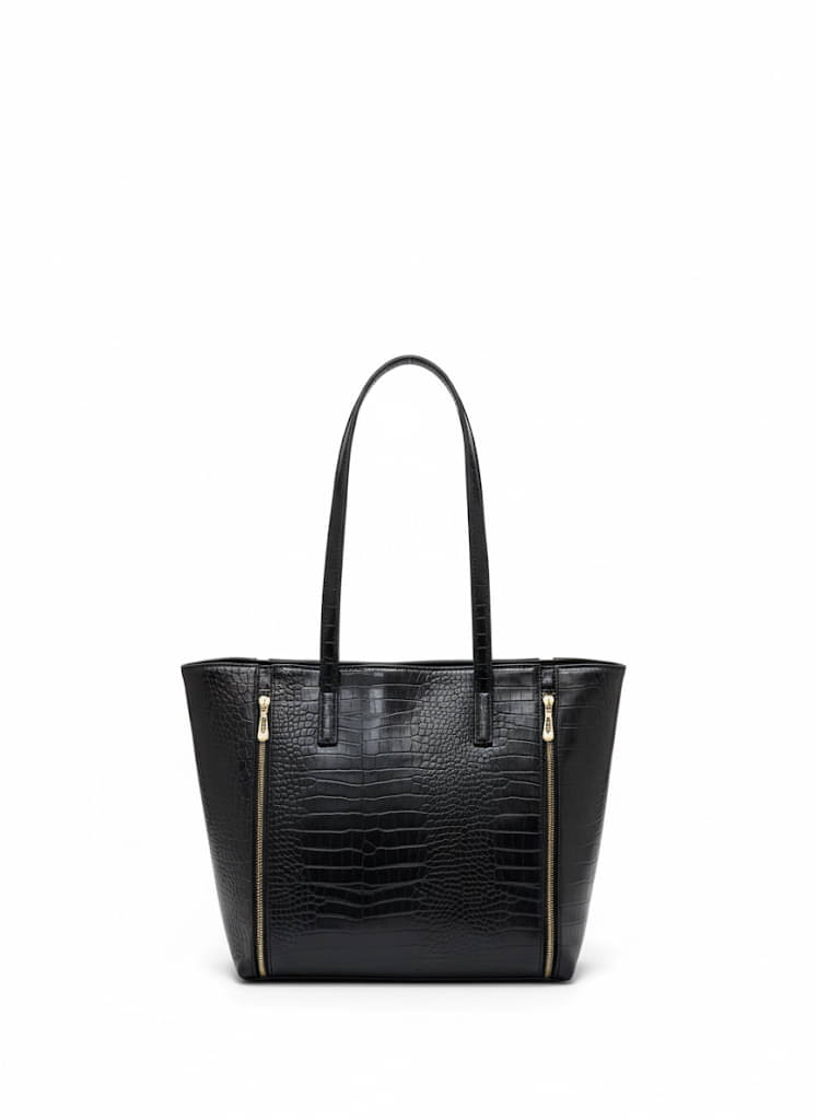     			De Elmore Tote Bag Faux Leather Set of 1 ( Black )