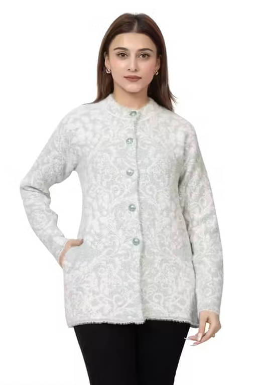     			Dodge Women Acro Wool Round Neck Korean Cardigan ( White )