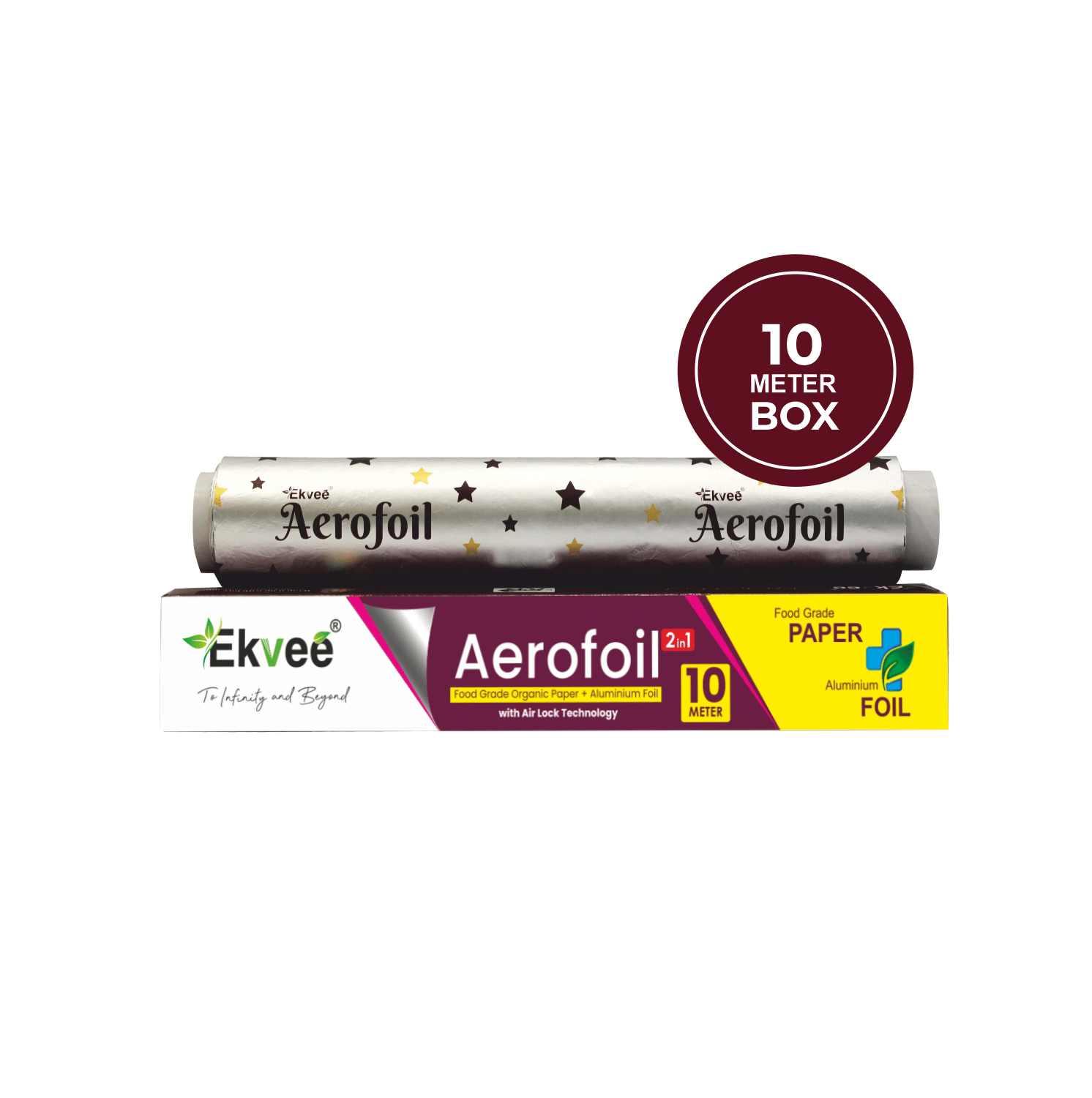 Ekvee Aerofoil 10 Meter 2-in-1 Aluminium Foil & Butter Paper Roll – 48 GSM Dual-Sided Combo Roll for Baking, Cooking, Grilling & Wrapping | Non-Stick Parchment Foil | Pack of 1     			Ekvee Aerofoil 10 Meter 2-in-1 Aluminium Foil & Butter Paper Roll – 48 GSM Dual-Sided Combo Roll for Baking, Cooking, Grilling & Wrapping | Non-Stick Parchment Foil | Pack of 1