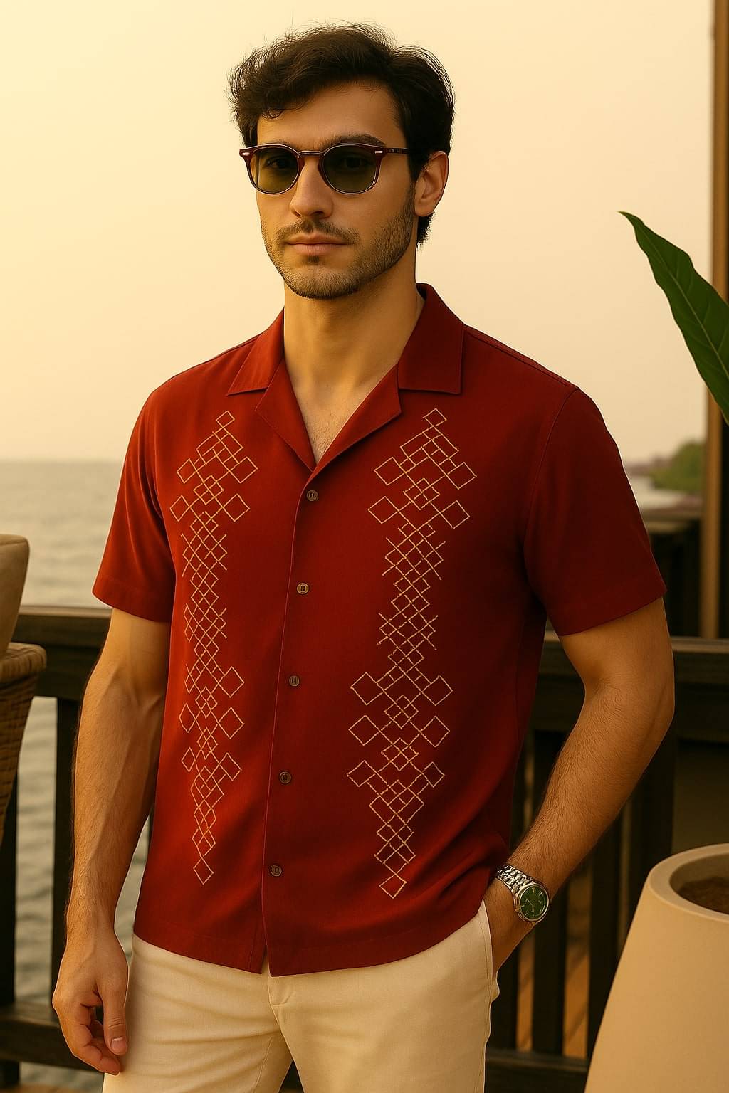     			FTX Polyester Regular Fit Embroidered Half Sleeves Men's Casual Shirt - Maroon ( Pack of 1 )